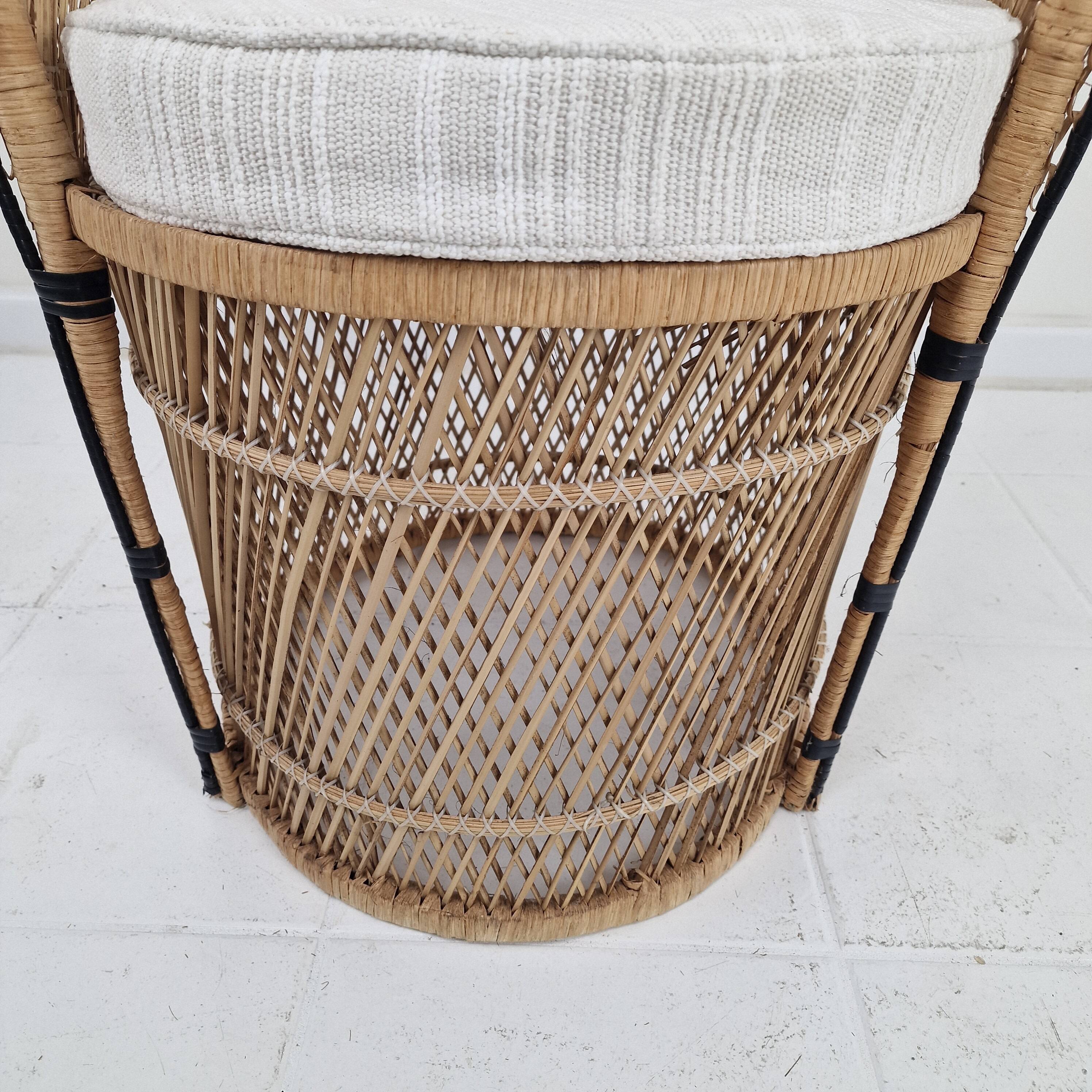 Boho Chic Rattan Barrel Chair with Custom Outdoor Cushion 1970's