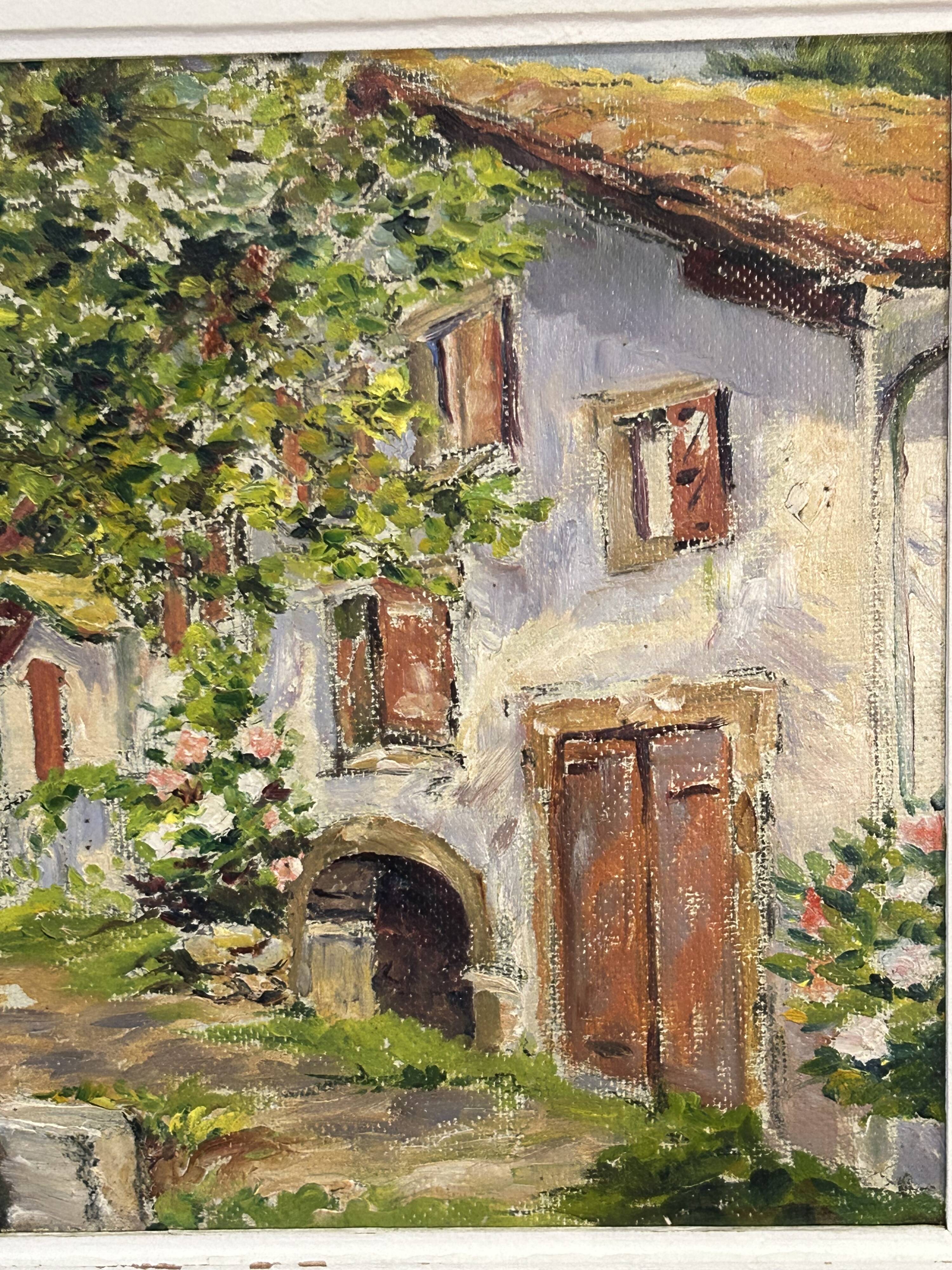 Oil on panel View of a villa in the South of France signed A. Adam circa 19
