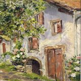 Oil on panel View of a villa in the South of France signed A. Adam circa 19