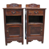 Pair of Art Nouveau bedside tables in solid oak, late 19th century.