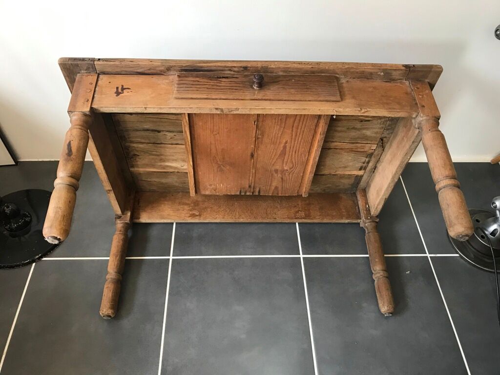 Rustic farm coffee table turned feet with 1 1930 drawer