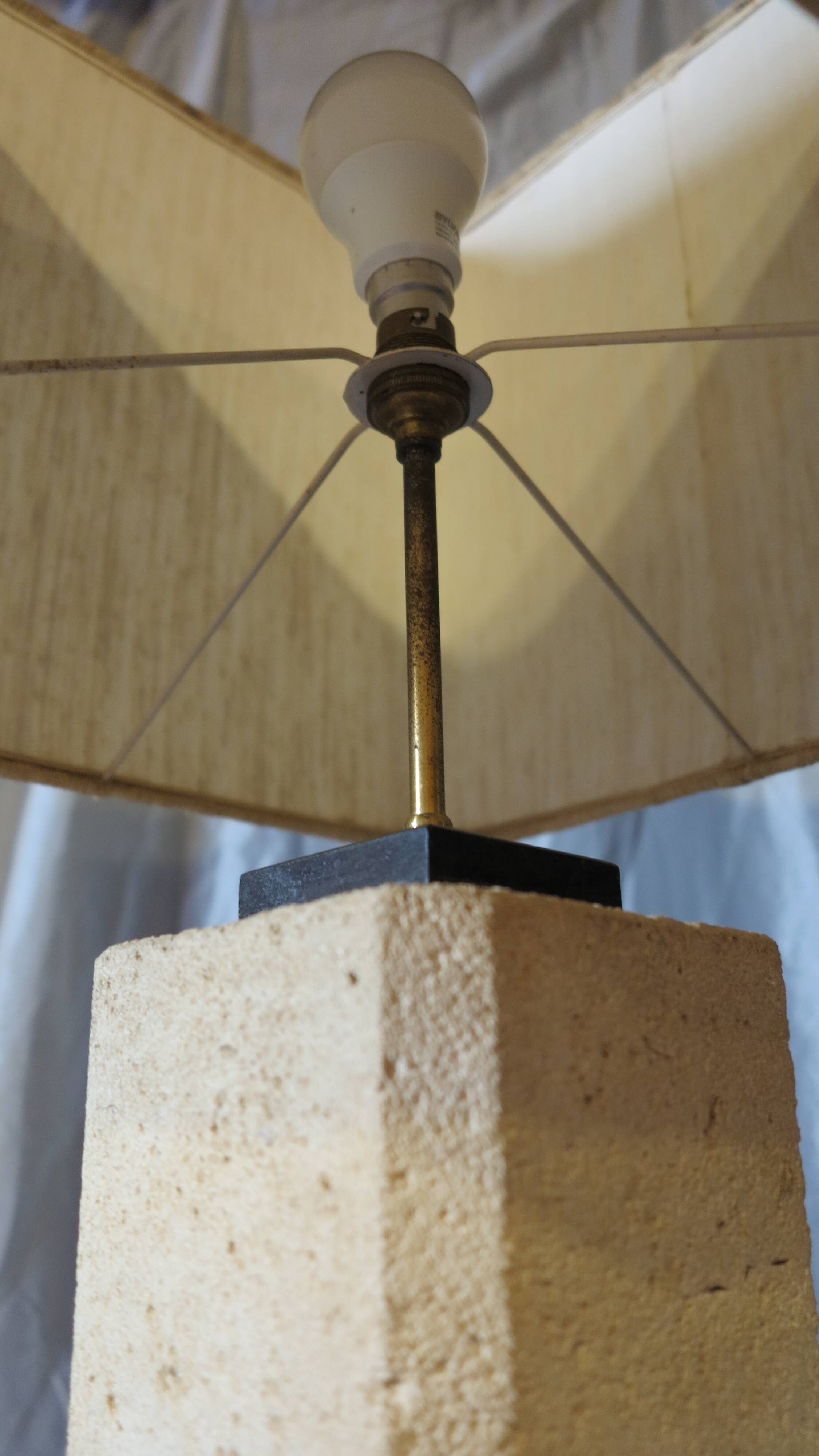 Stone, black marble and mottled silk table lamp