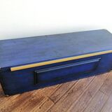 Coffre malle - banc en bois massif bleu Majorelle & laiton doré