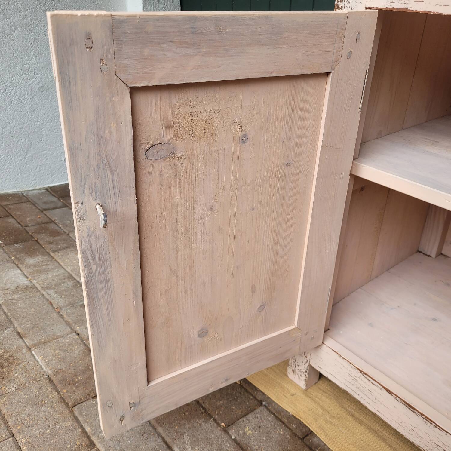 Antique low sideboard with powder pink patina – waxed solid wood