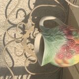 Pitcher, slurry carafe with fruit pattern, vintage glazed ceramic