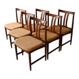 Set of 6 Scandinavian Teak Chairs with Yellow Seats