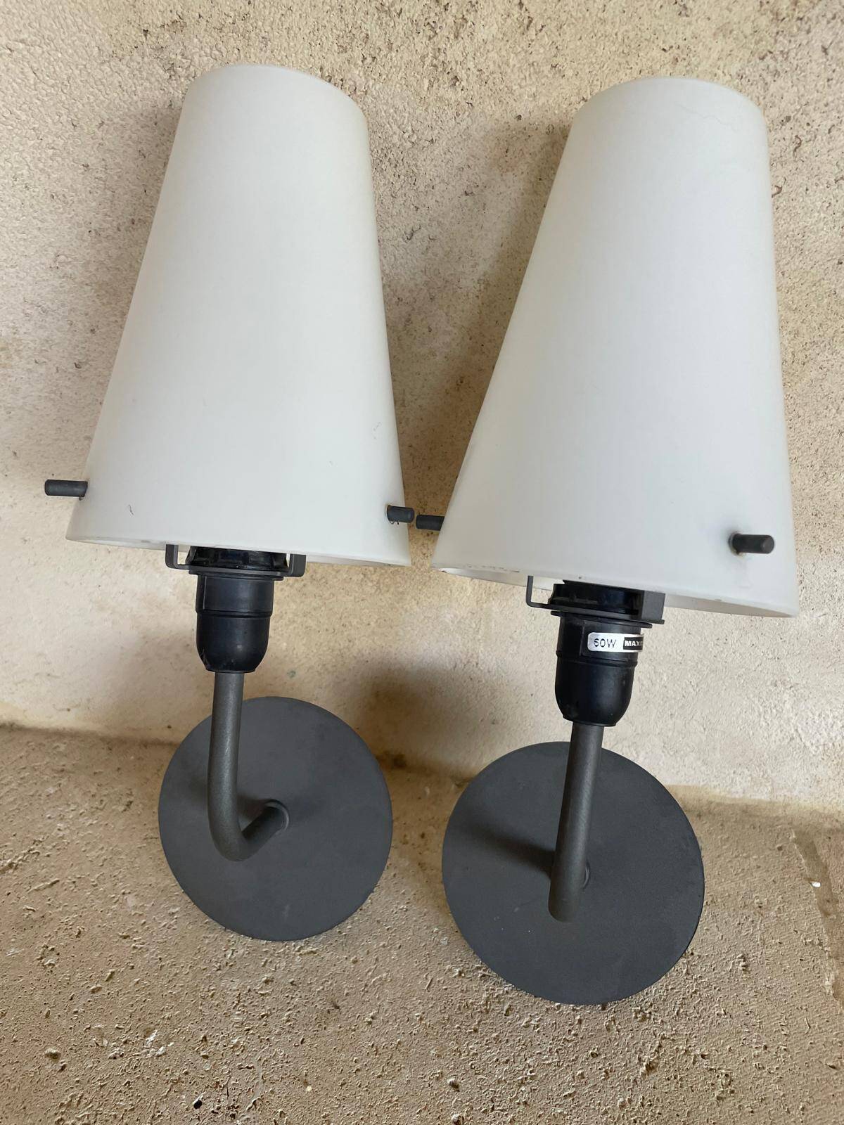 2 Wall Sconces with White Opal Glass Shades