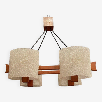 Scandinavian hanging chandelier in teak and resin 1960 four lights