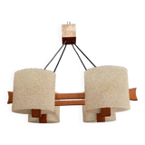 Lustre à suspension scandinave en teck et en résine 1960 quatre feux