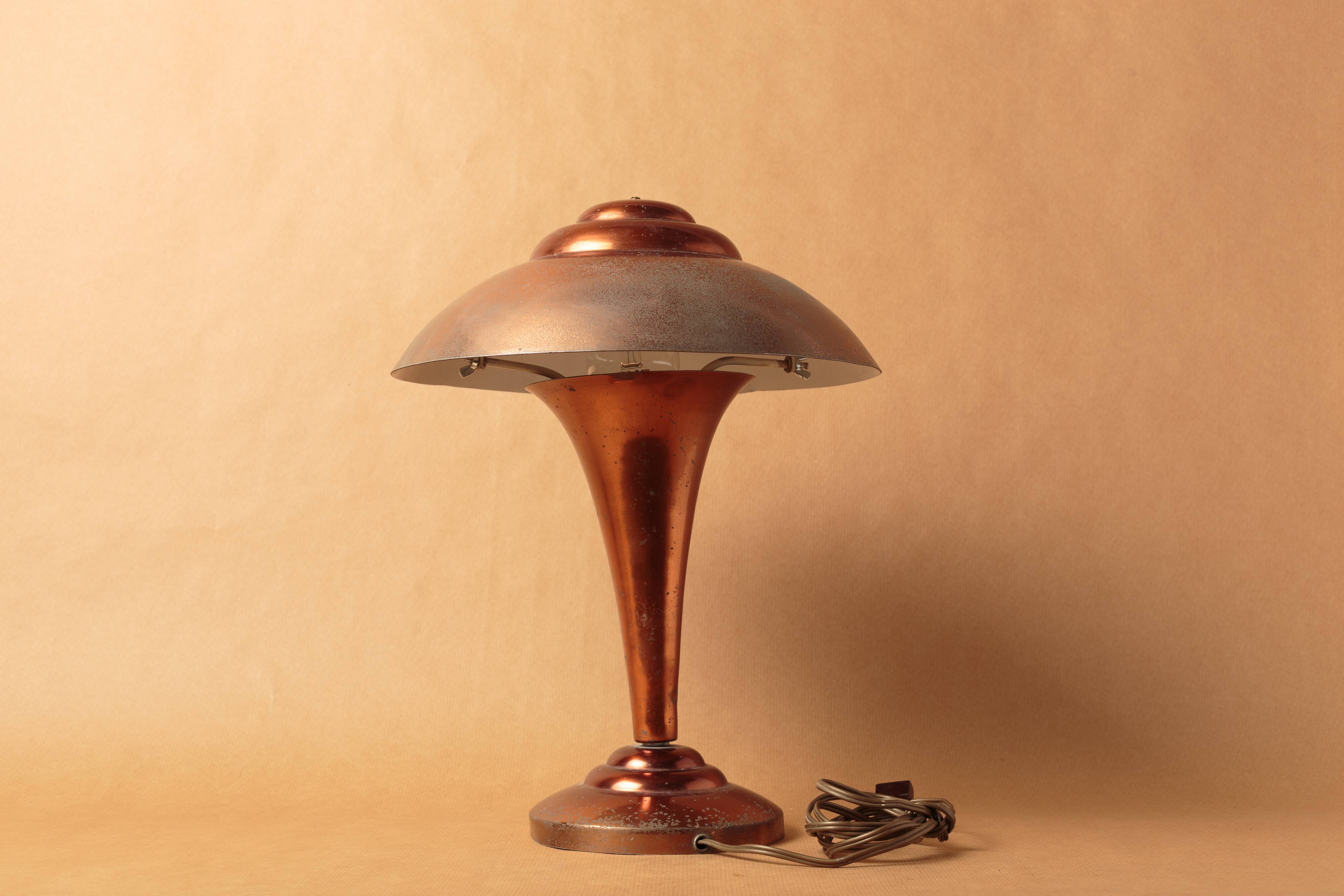 Desk lamp mushroom copper metal art deco 1930 1940