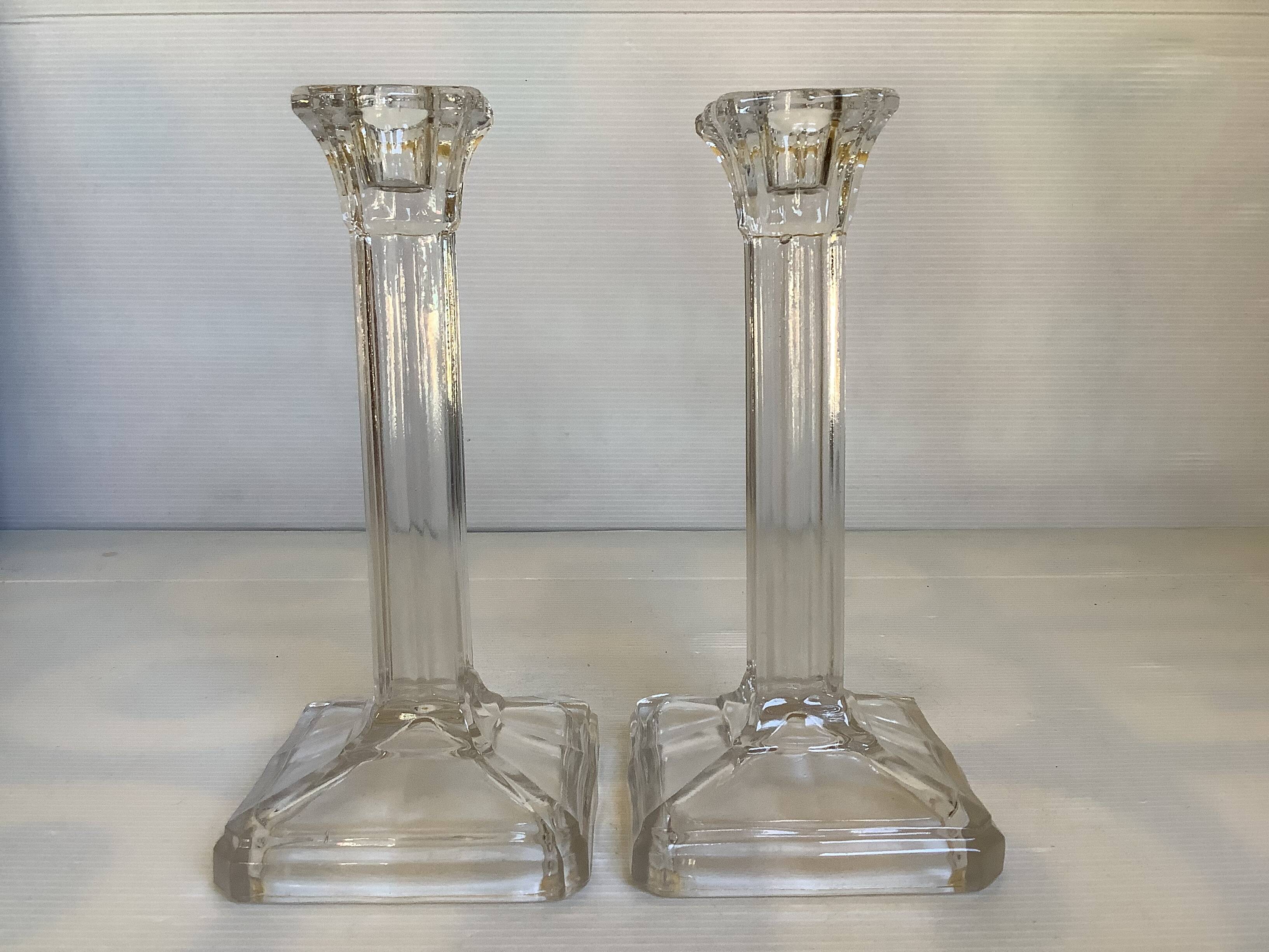 Pair of geometric art deco candlesticks