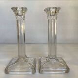 Pair of geometric art deco candlesticks
