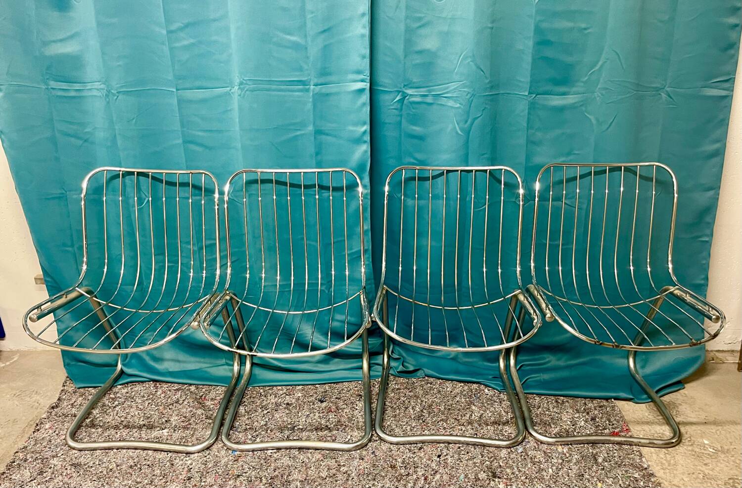 Set of 4 Gastone Rinaldi style chairs in chrome metal