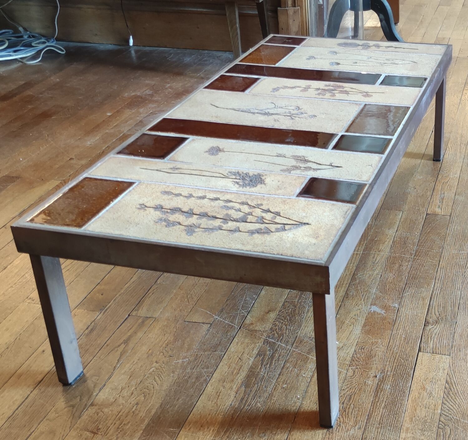 Coffee table herbarium décor Roger Capron Vallauris