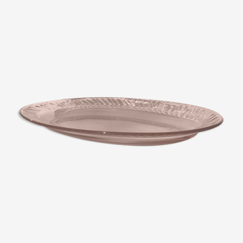 Plat oval verre rose bord ondulé