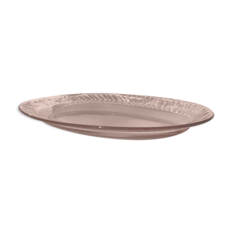 Plat oval verre rose bord ondulé