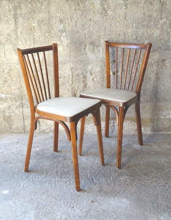 Paire de chaises vintage Baumann en skaï beige 1960