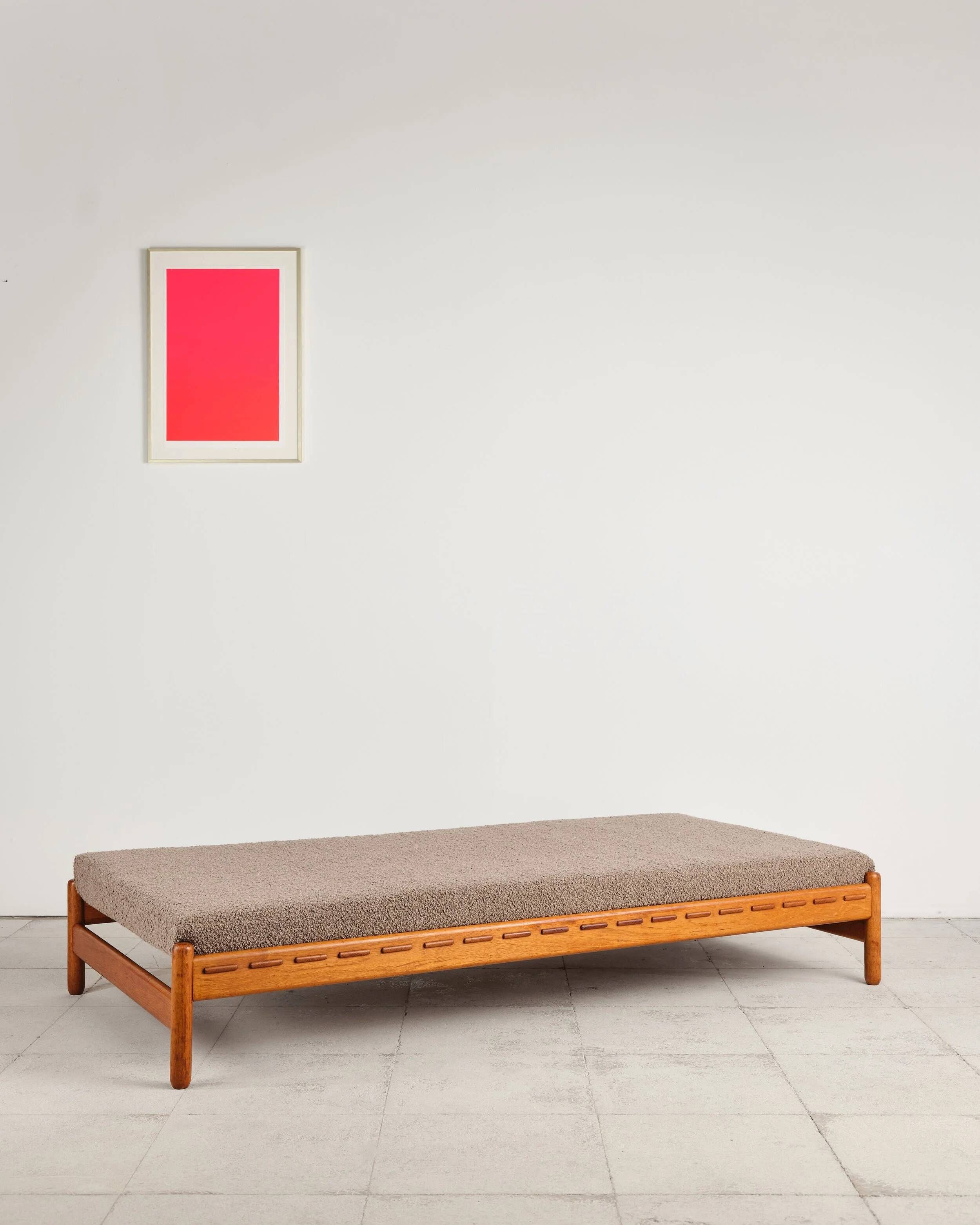 Teak daybed with boucle mattress, Denmark, 1960s