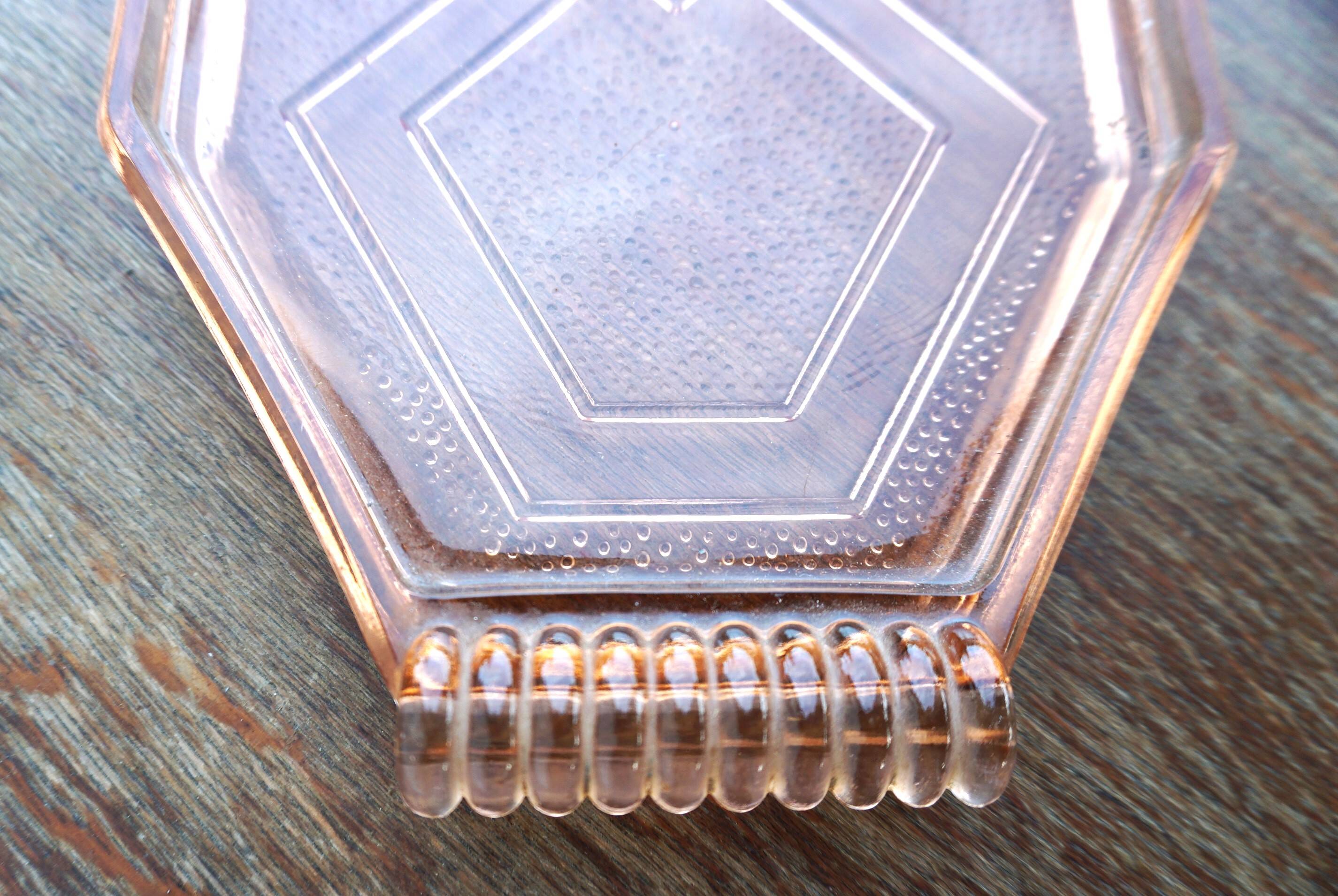 Art deco pink molded glass tray or dish