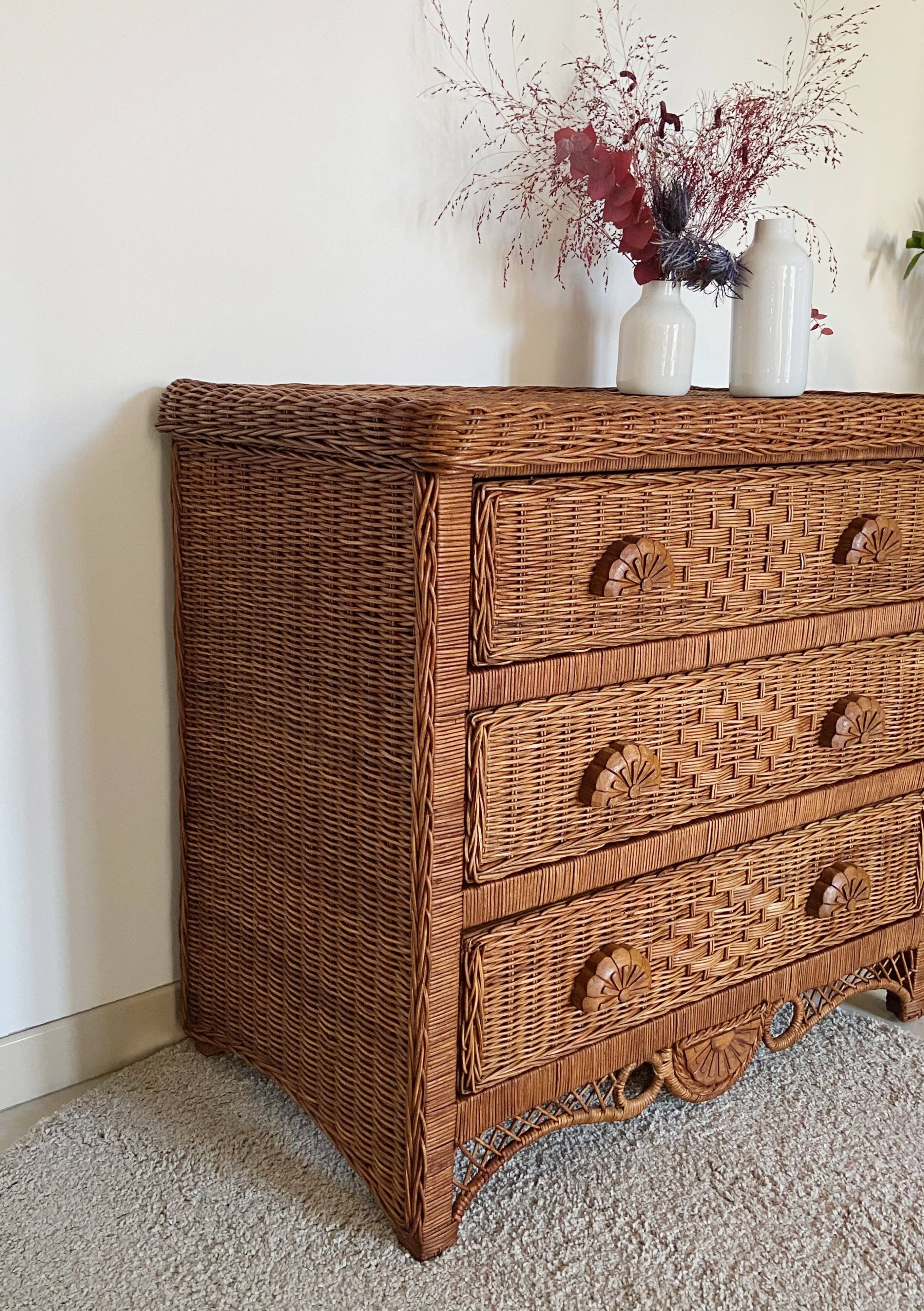 Vintage rattan chest of drawers