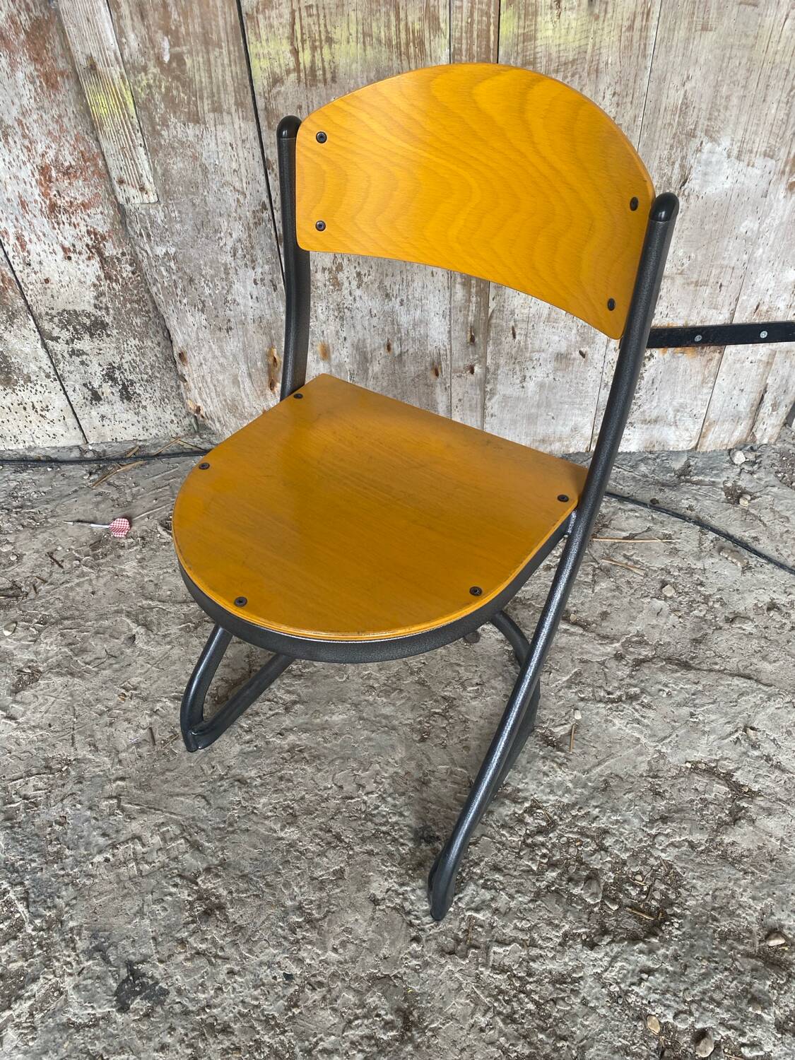 Antique Chair SOUVIGNET Model ELODIE Grey Metal & Wood Made In France