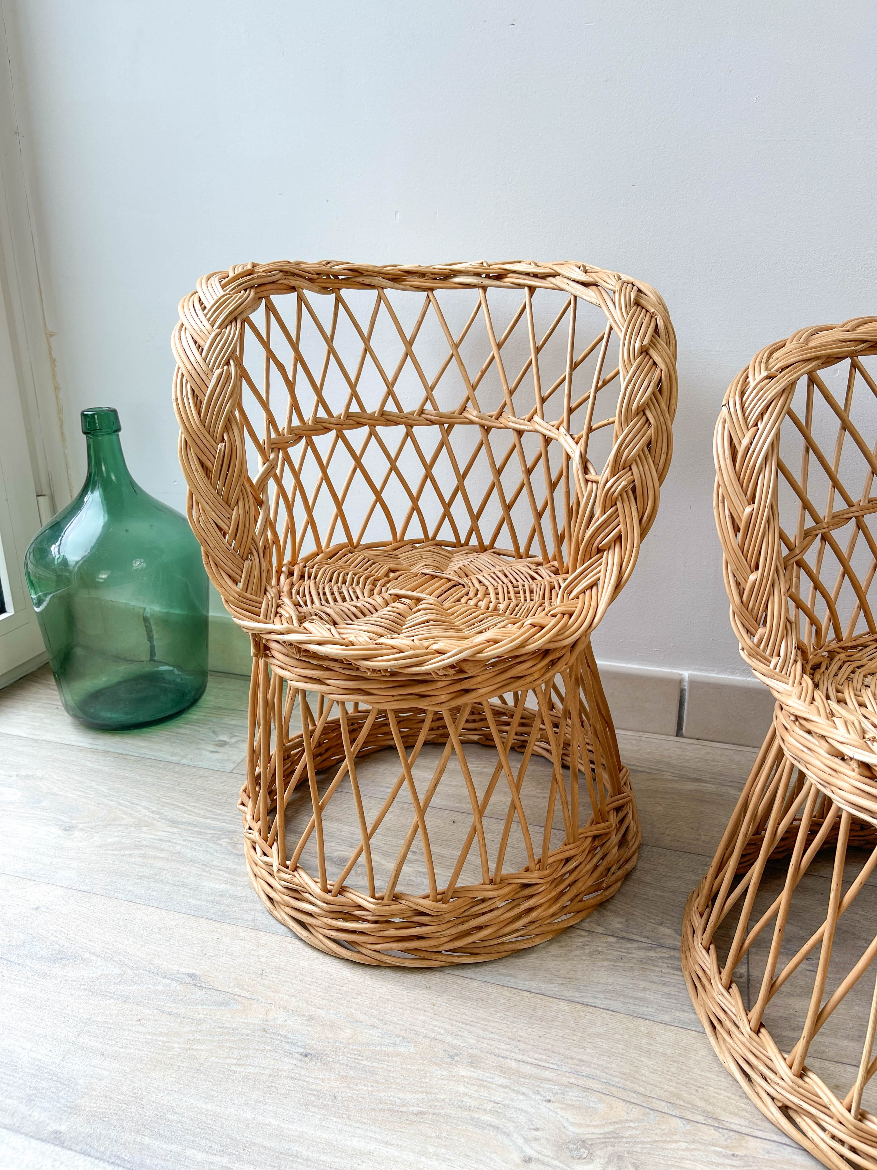 Pair of vintage rattan children's armchairs