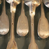 Set of 12 large spoons model silver net Old man 19th coat of arms comtal crown