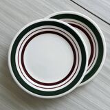 Vintage Dessert Plate Duo with Green and Burgundy Red Border