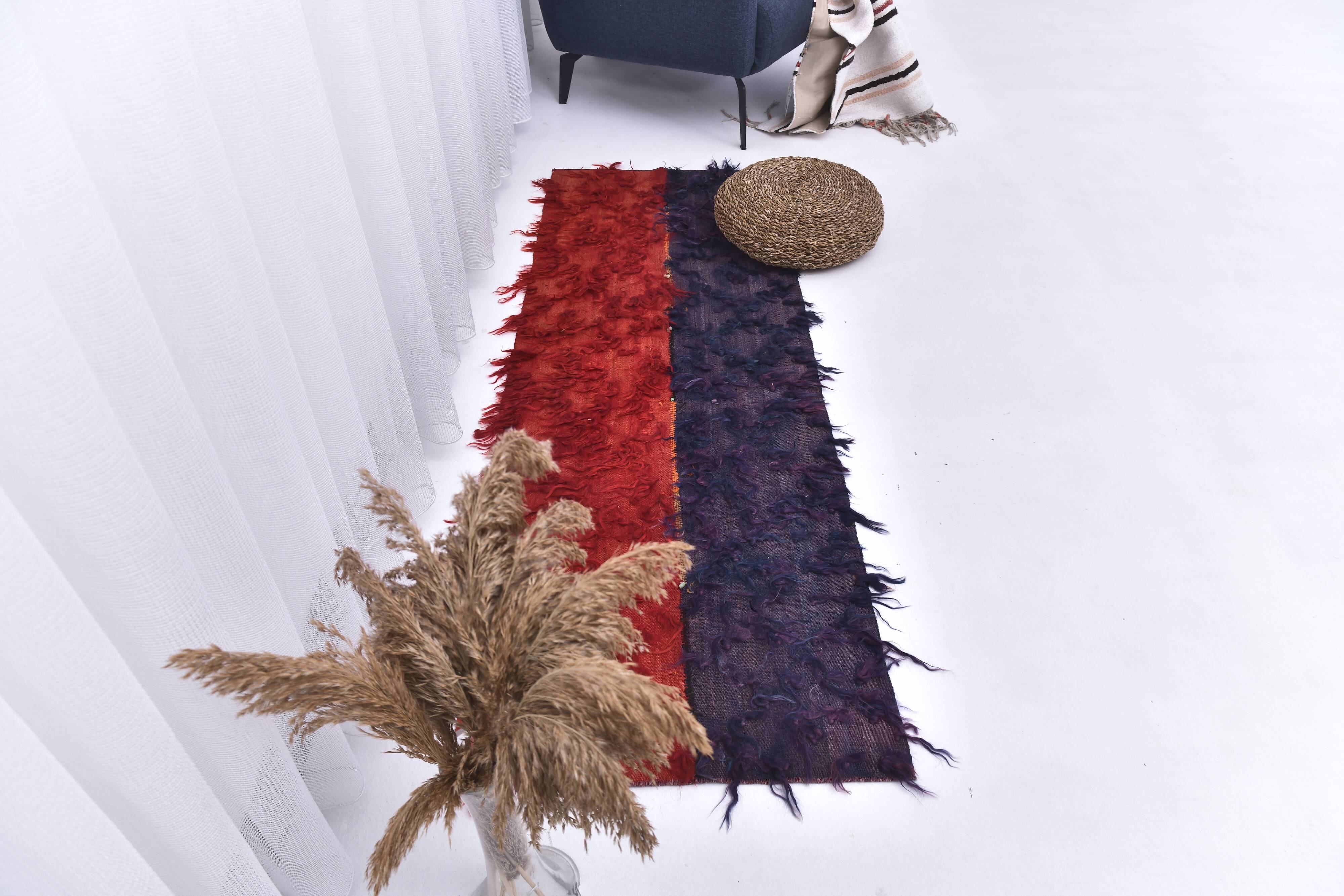 2x6 Red Blue Wool Vintage Runner Rug, 66x190Cm SK 240489