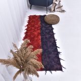 2x6 Red Blue Wool Vintage Runner Rug, 66x190Cm SK 240489