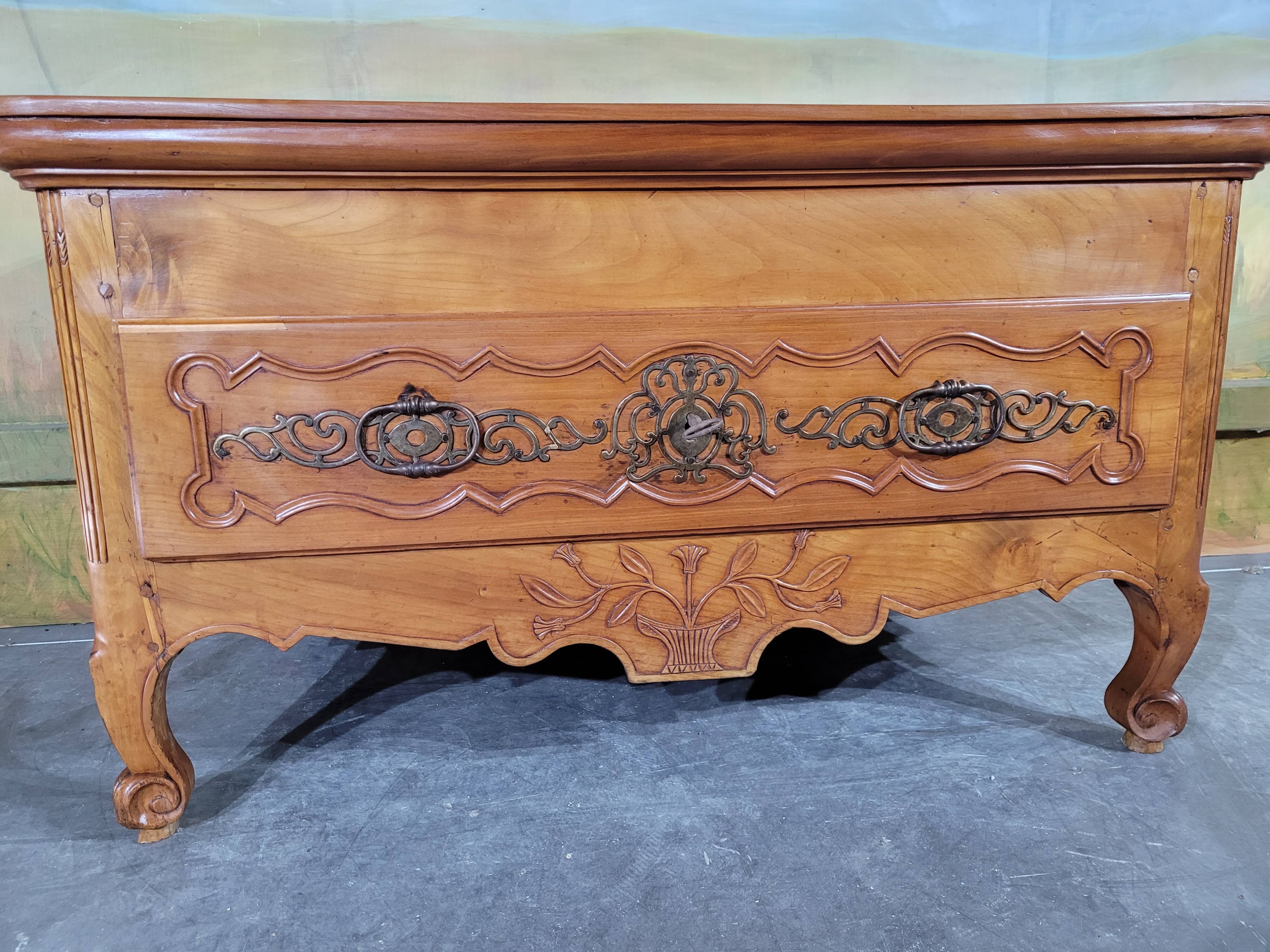 Louis XV low chest of drawers in solid cherry wood