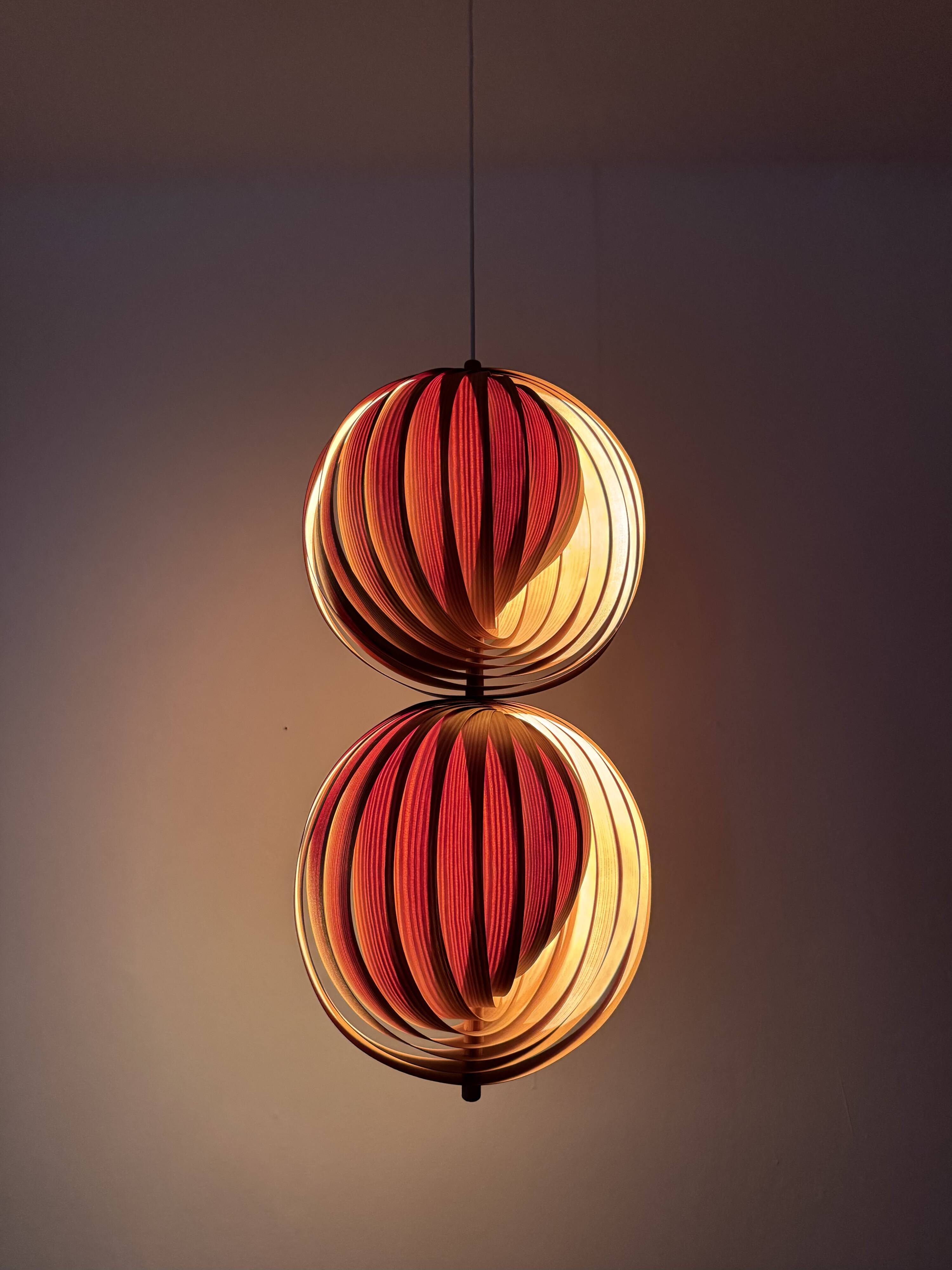 Wooden Double Moon Pendant Lamp