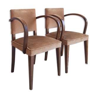 Pair of vintage bridge armchairs-circa 1960-wood and velvet