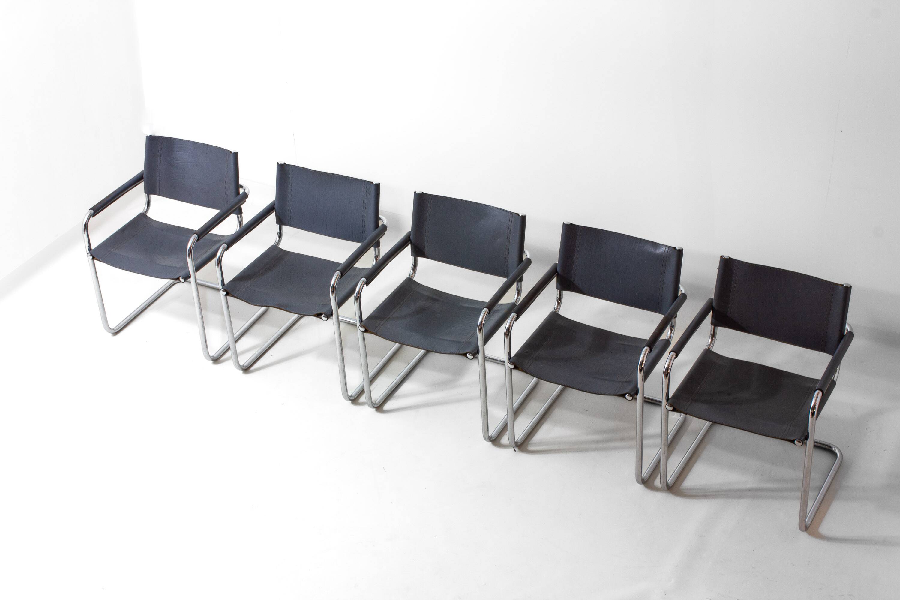 Set of Bauhaus "MG5" leather chairs by Matteo Grassi, Italy, 1980s