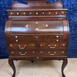Cylinder desk in mahogany and inlaid marquetry circa 1900