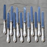 12 table knives in silver metal decor rocaille louis xv