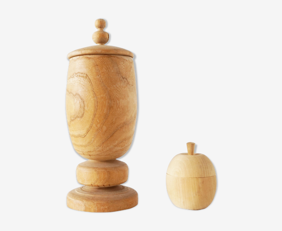 Paire de boîtes en bois vintage pomme
