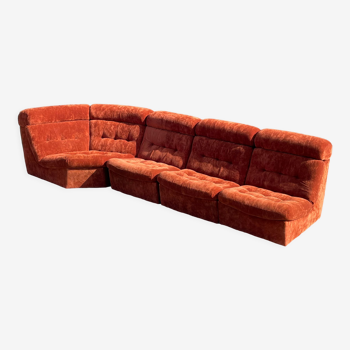 Modular sofa in rusty velvet, France 1970s