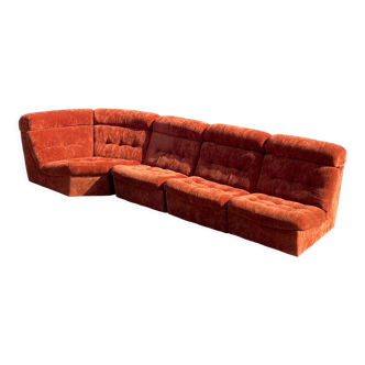 Modular sofa in rusty velvet, France 1970s