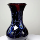 Large vintage purple art glass vase with silver glitter inclusions.