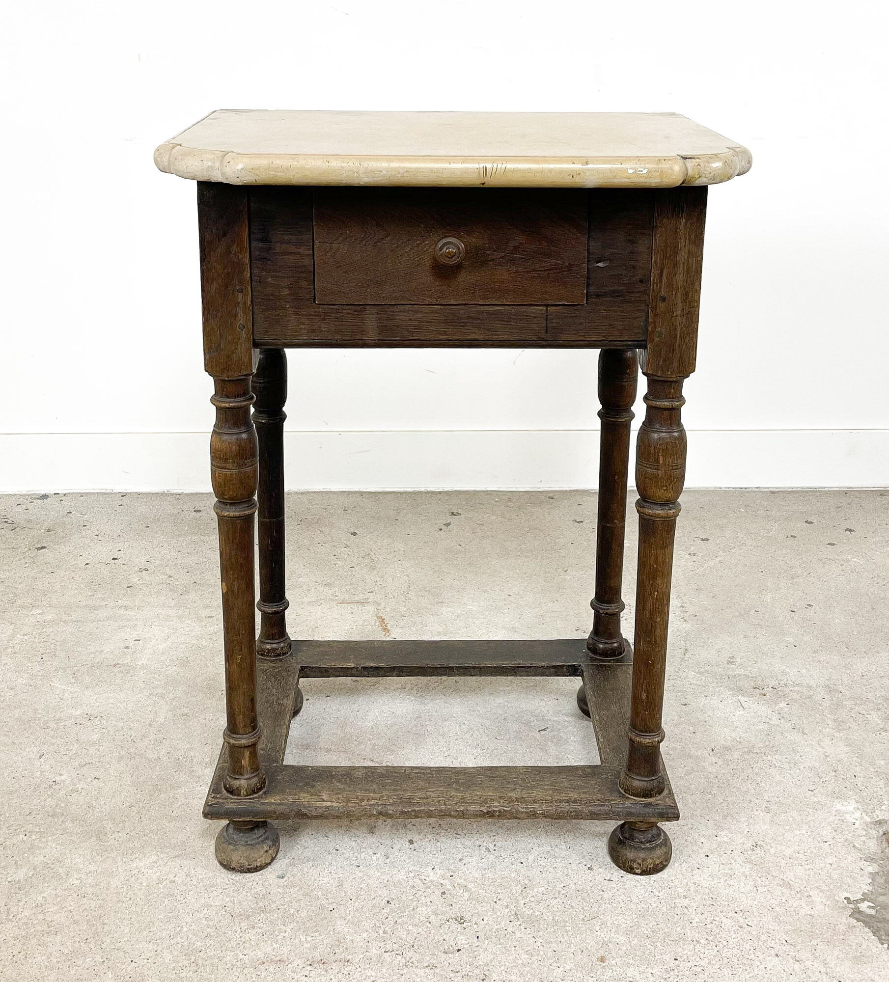 Antique oak hall table with stone top