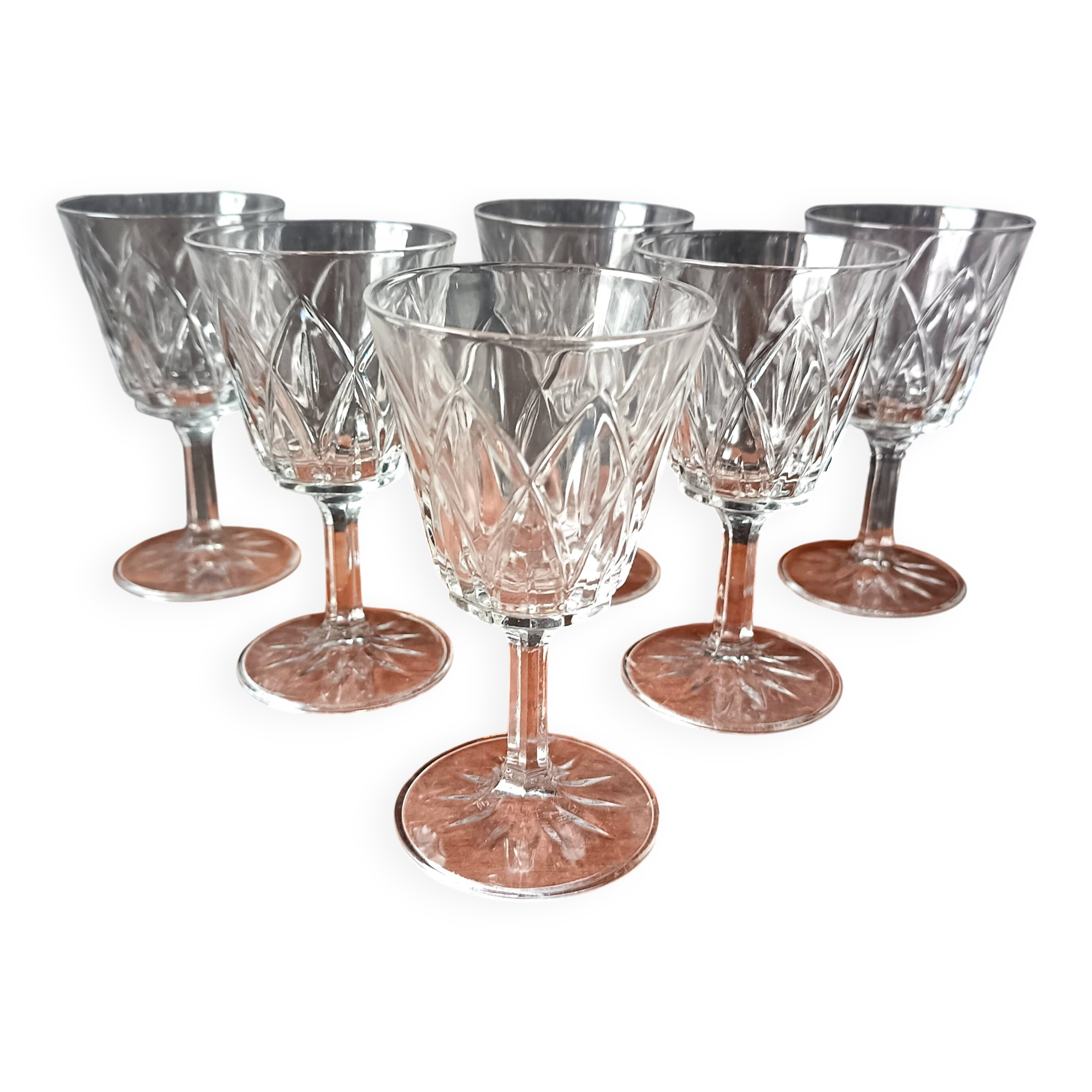 6 stemmed glasses 12 cl VMC Reims "champagne" motif Vintage France