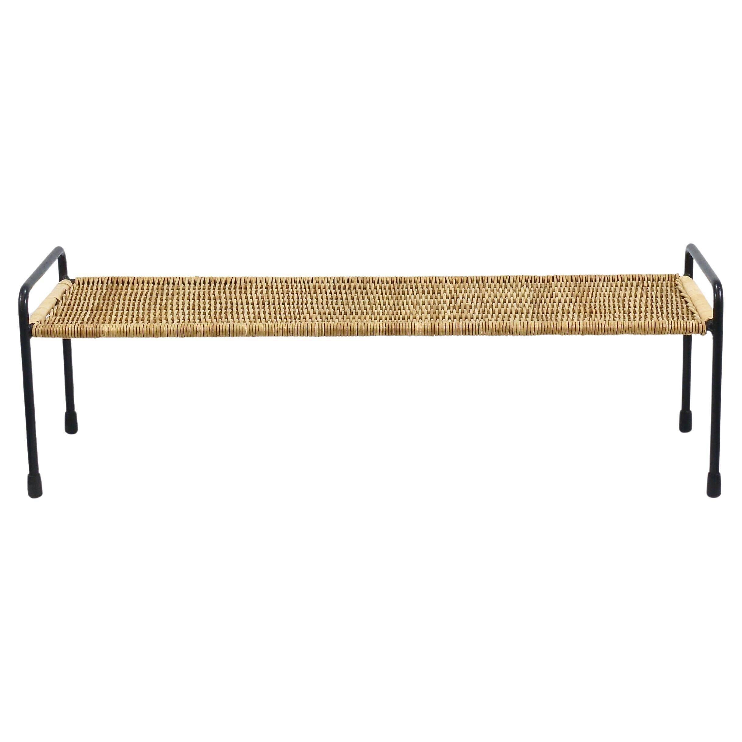 Carl Aubock side table, flower bench, iron, rattan, wicker, Austria, 1950s