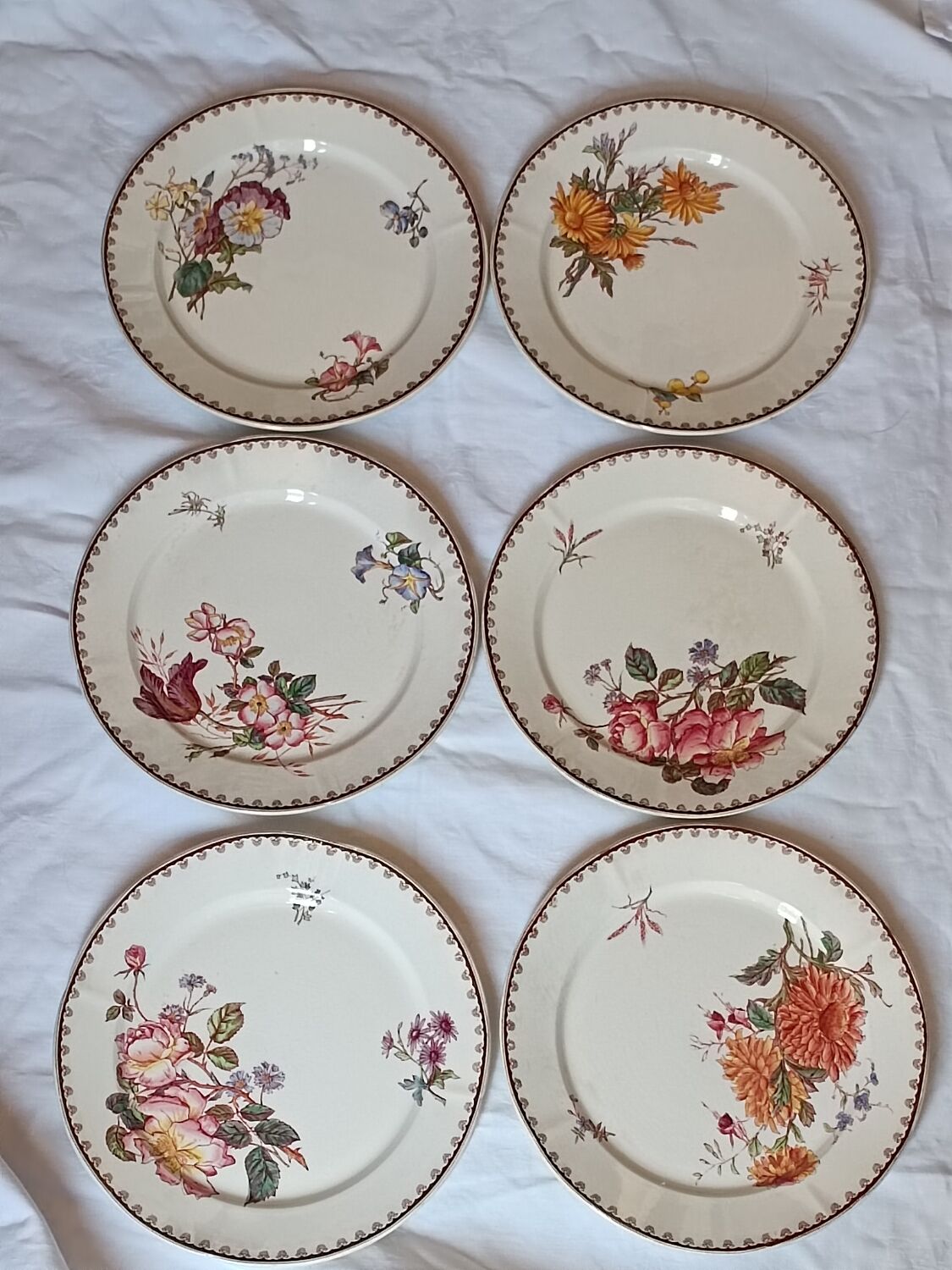 Set of 6 plates Sarreguemines floral decoration