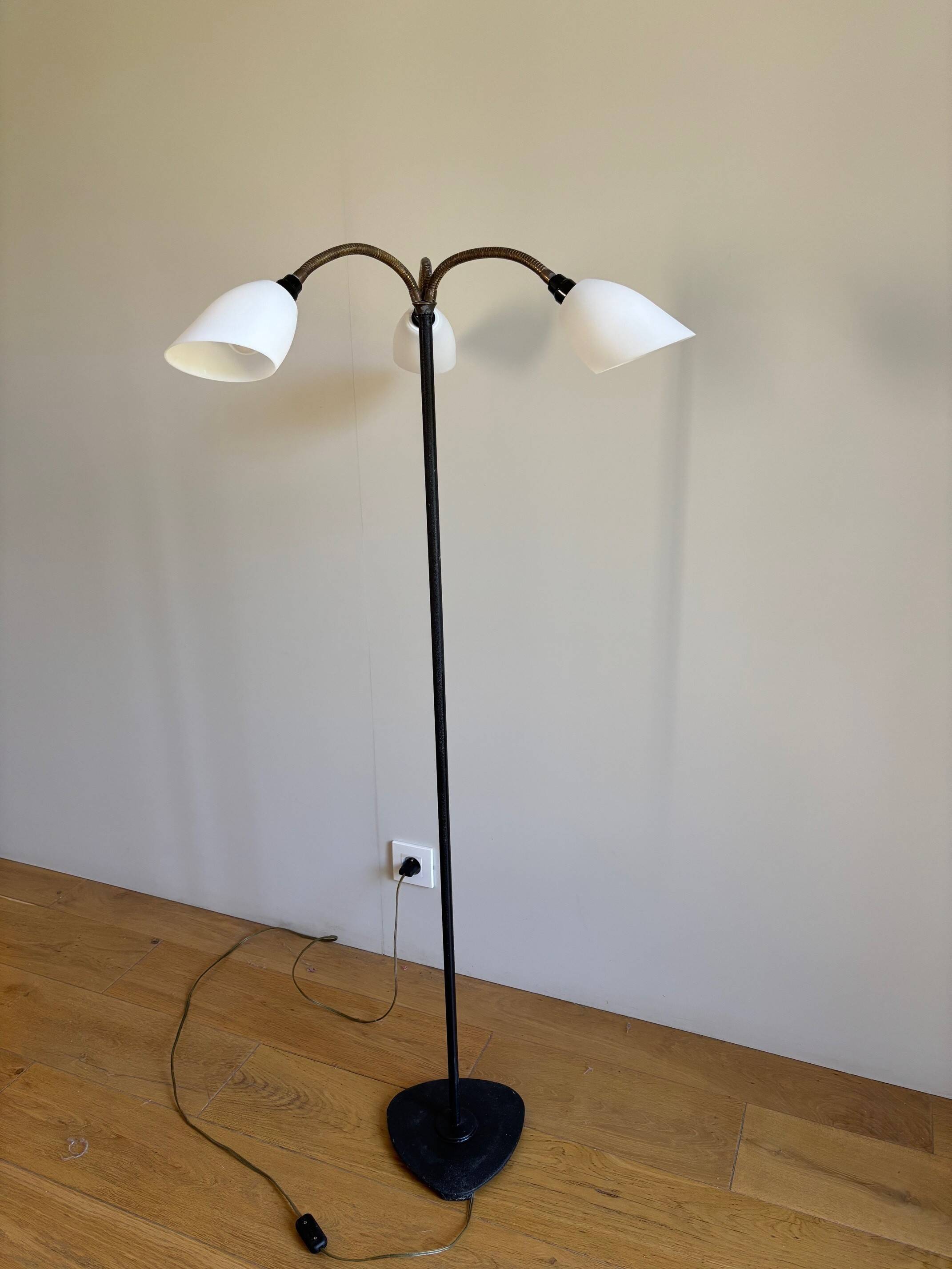 Wrought iron and brass floor lamp - Sweden, 1940s/1950s