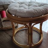 Pair of rattan and bamboo poufs