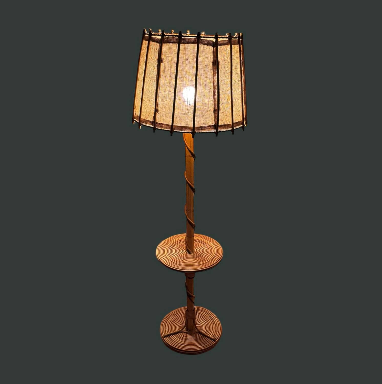 Louis Sognot vintage bamboo rattan floor lamp