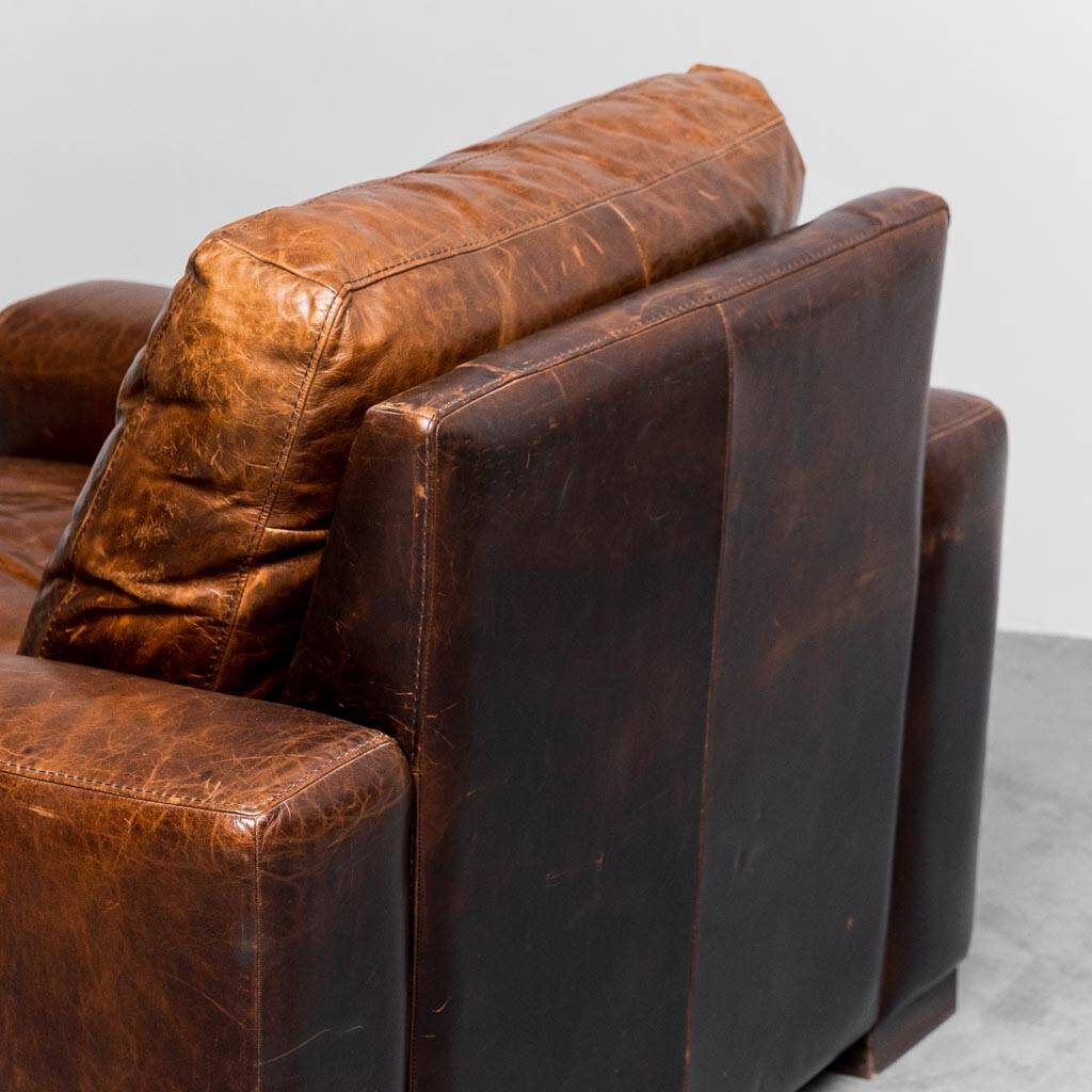 Brown leather armchair 1990s vintage modernism