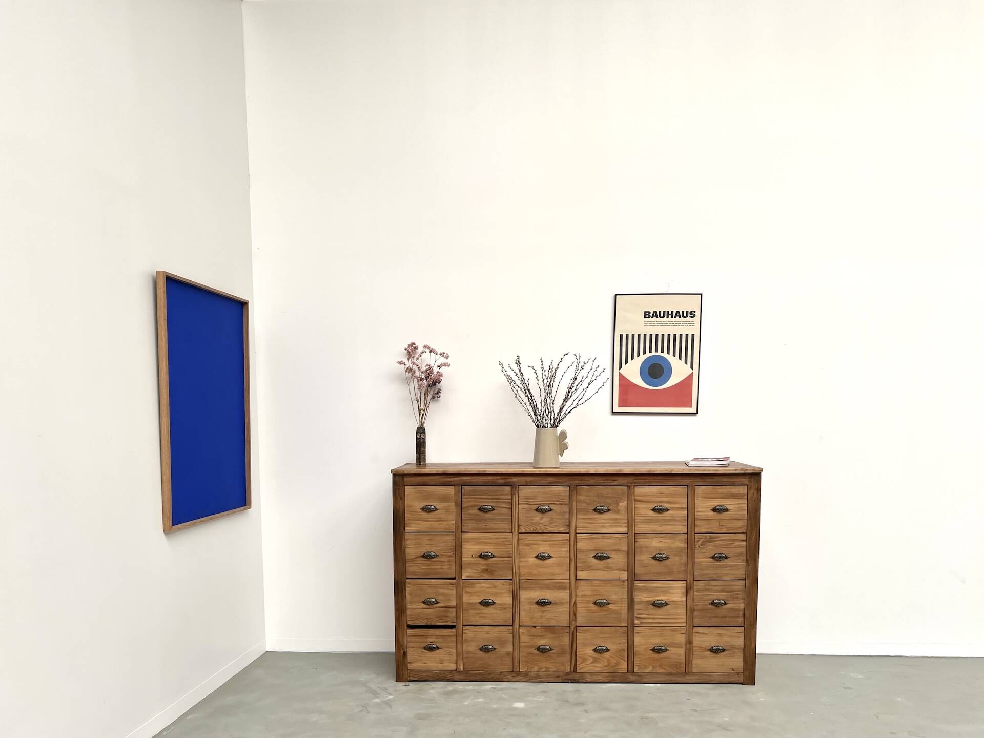 Vintage workshop furniture with 24 drawers in solid pine – 1950s