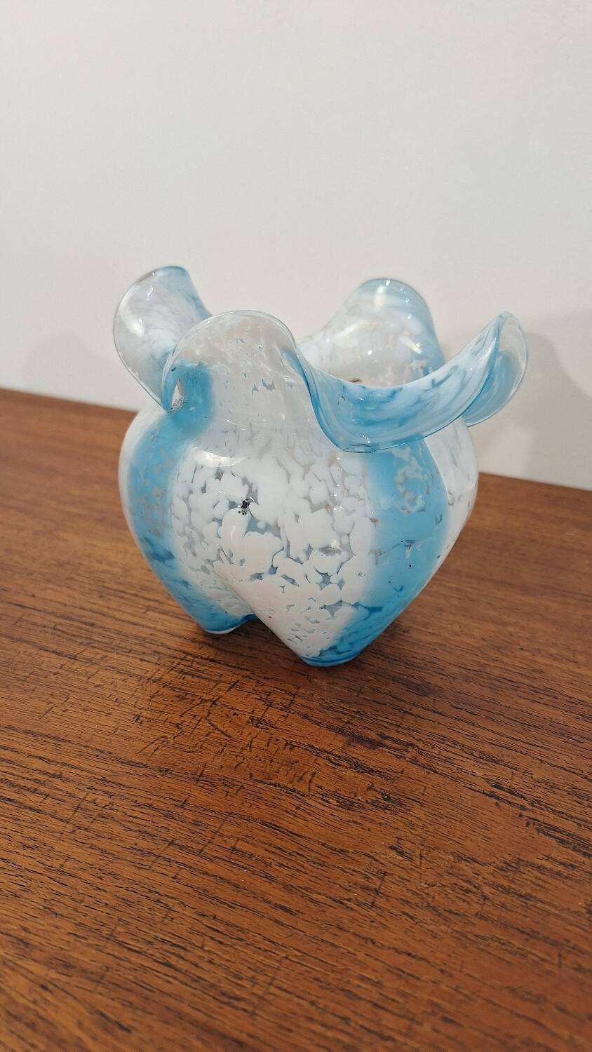 Blue and white glass paste vase